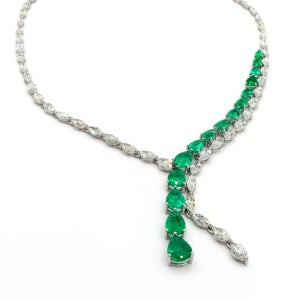 Half Emerald Half Diamond Statement Necklace