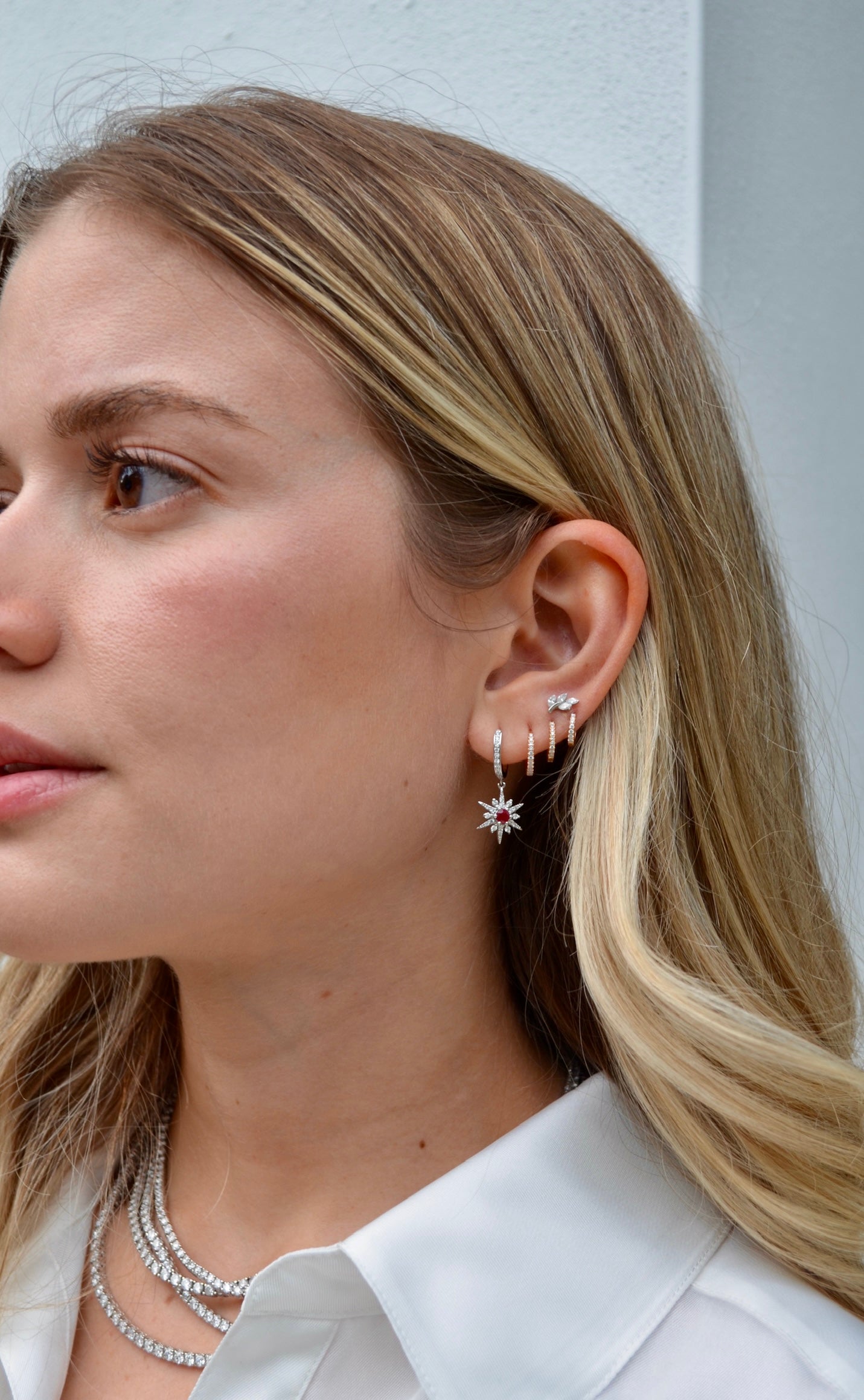 Ruby Snowflake Diamond Huggies