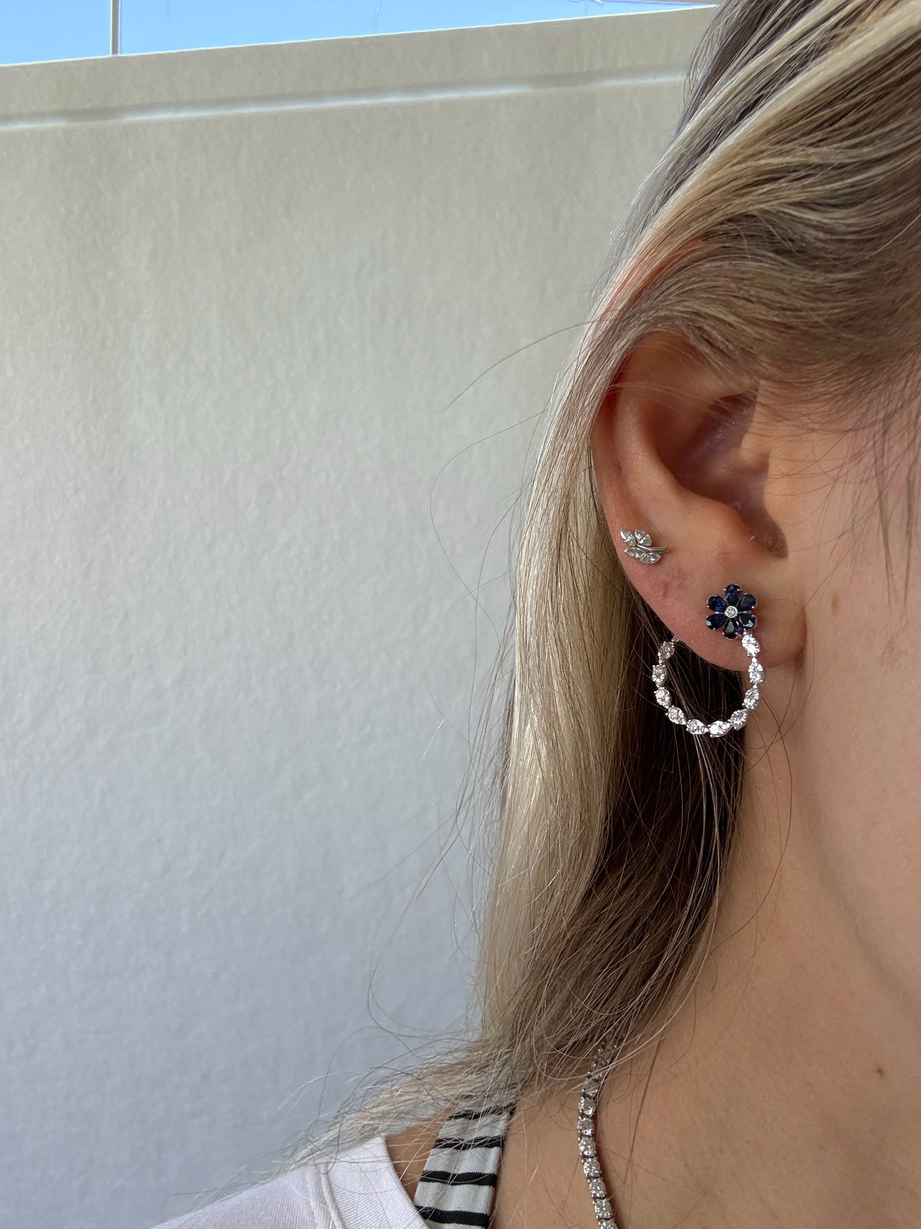 Sapphire Flower Hoops