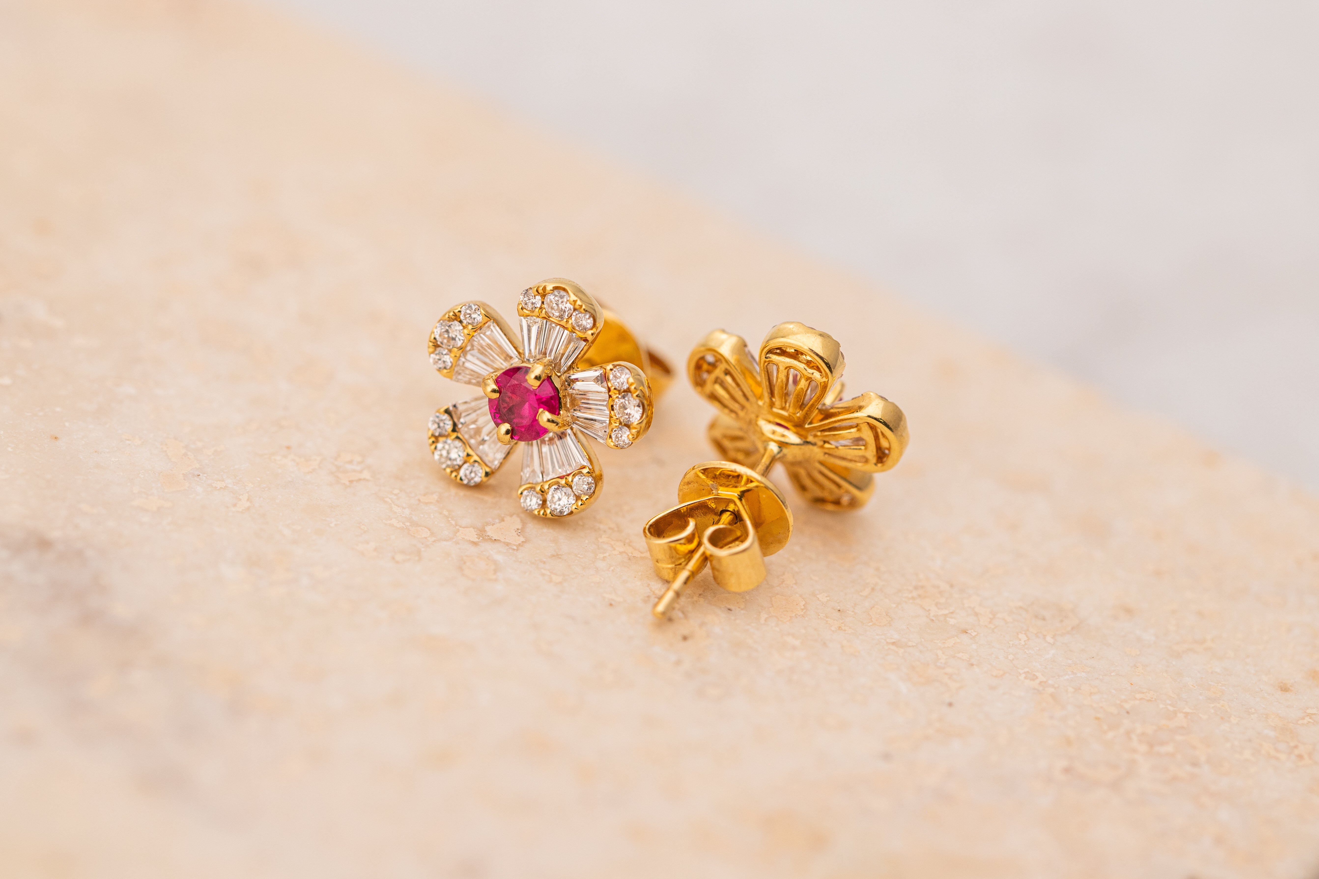 Ruby Flower Earrings