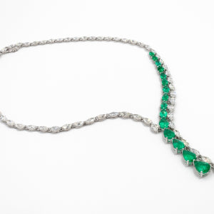 Half Emerald Half Diamond Statement Necklace
