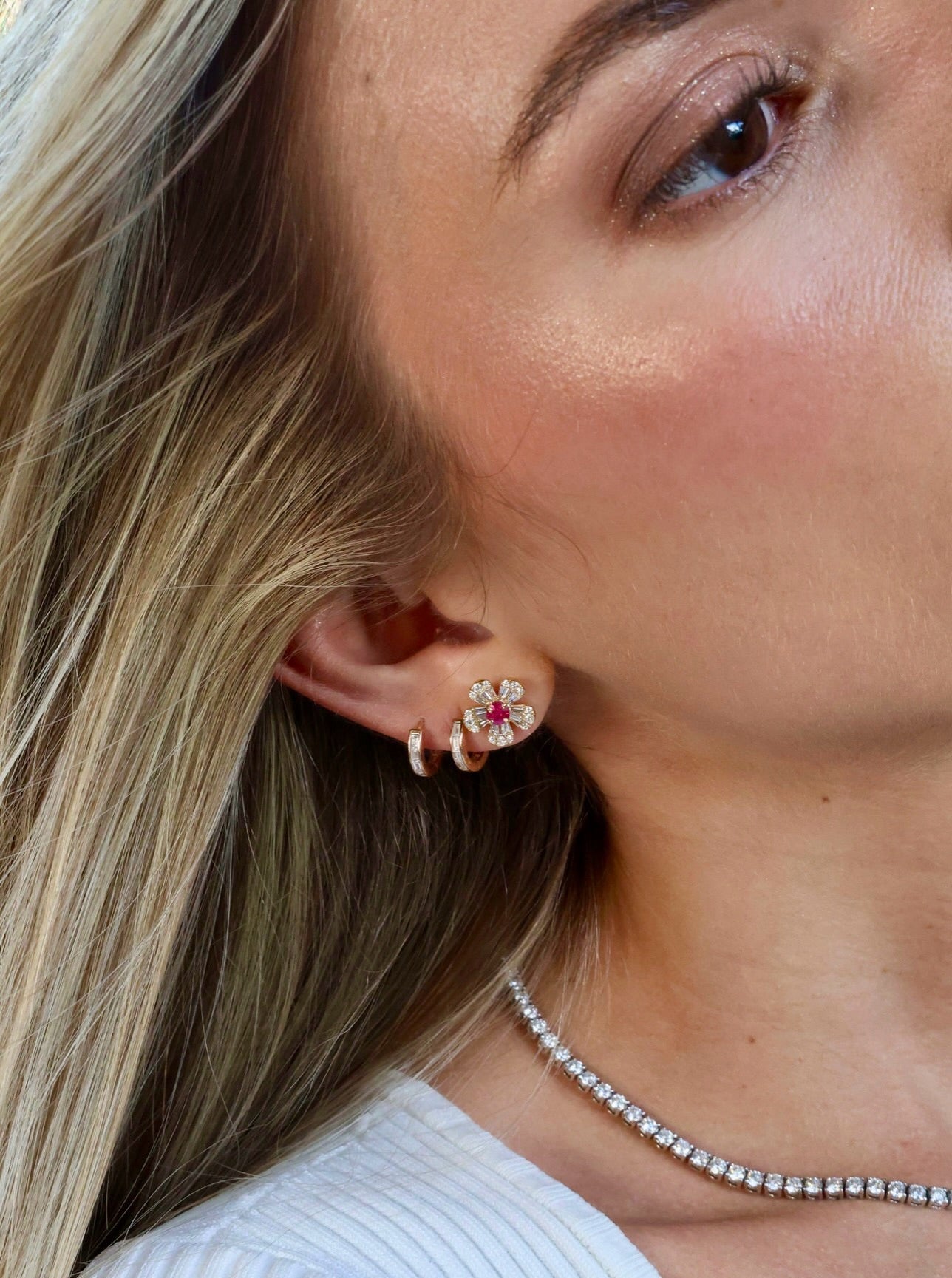 Ruby Flower Earrings