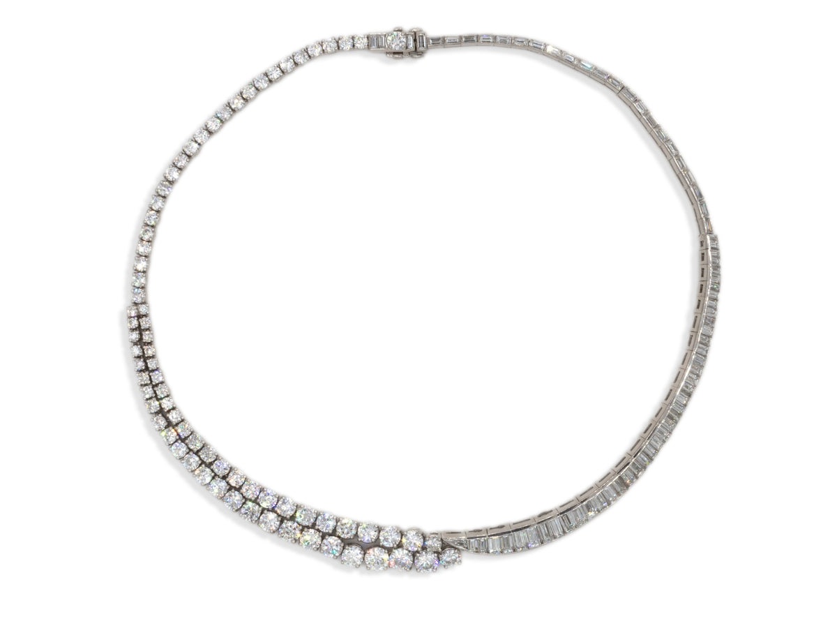 Round Diamond and Baguette Tennis Necklace