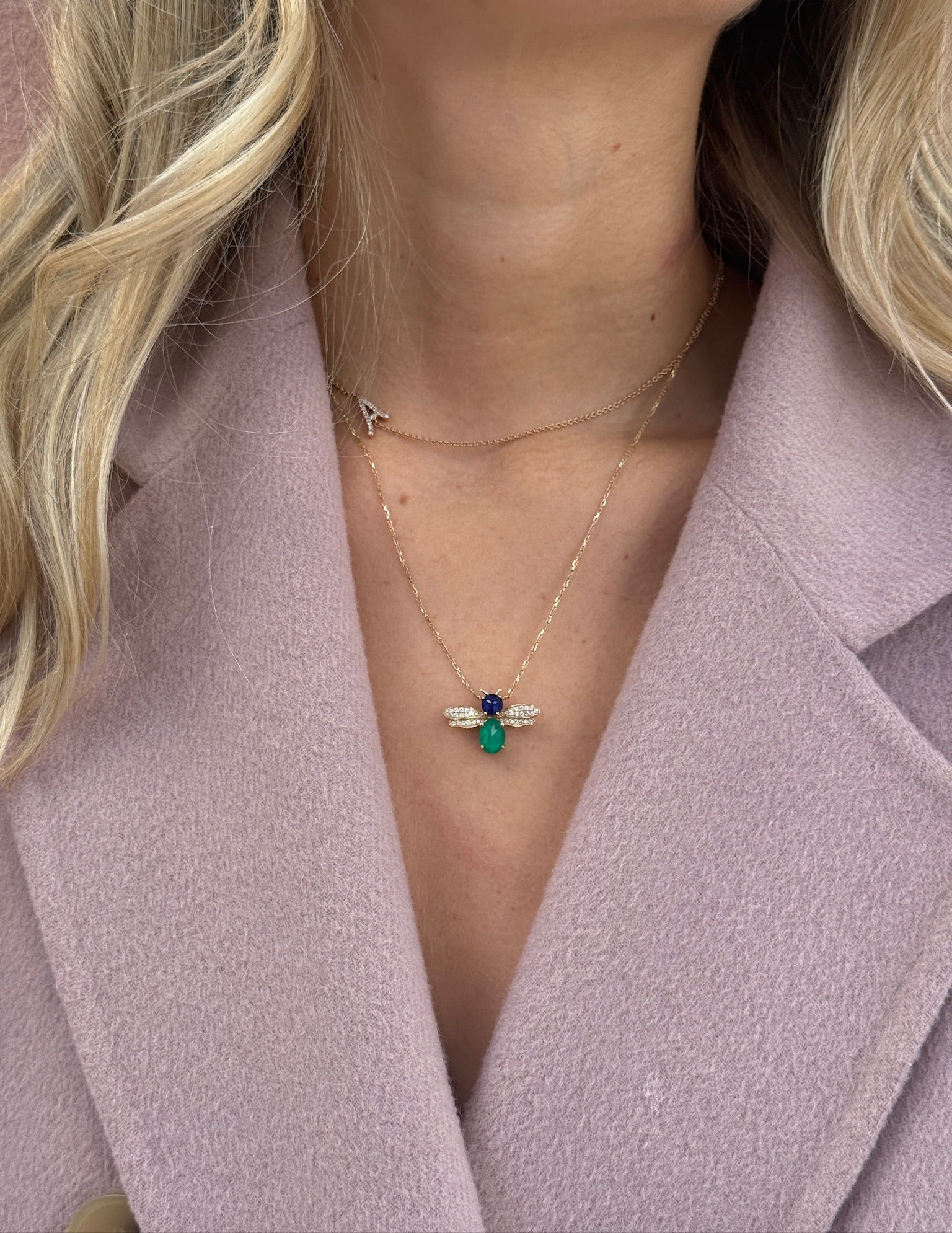 Sapphire and Emerald Bumblebee Necklace