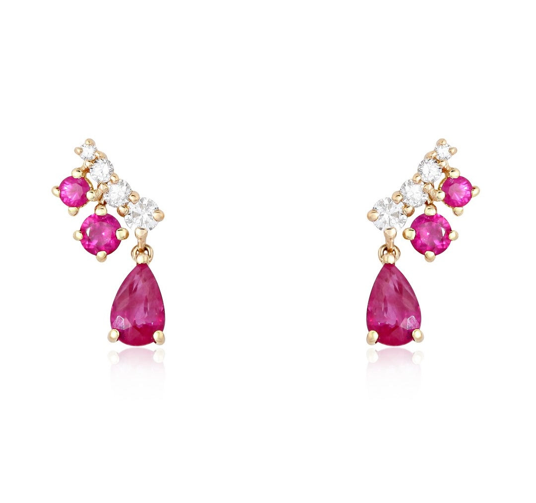 Ruby Pear Diamond Stud Earring