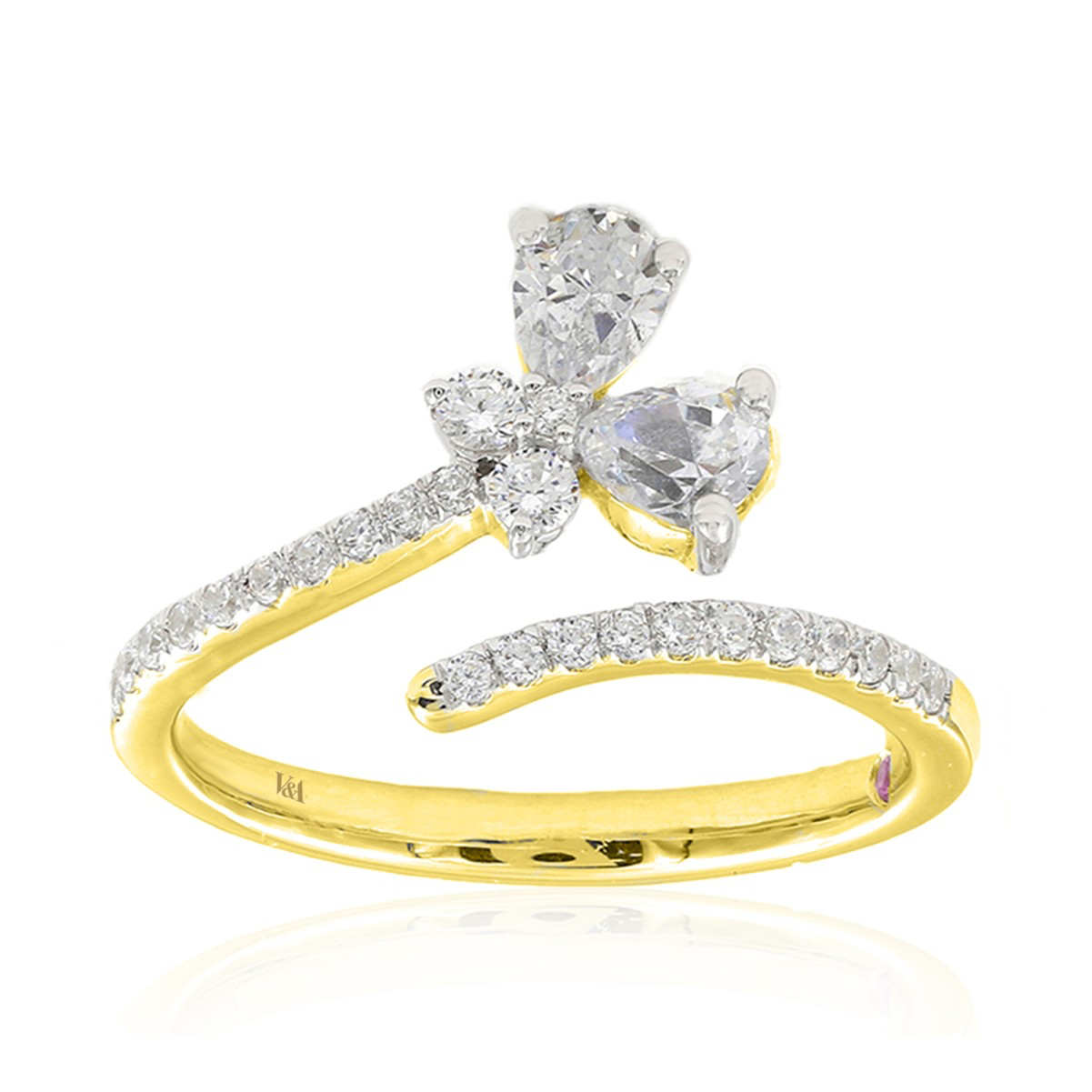 Round/Pear Diamond Butterfly Ring