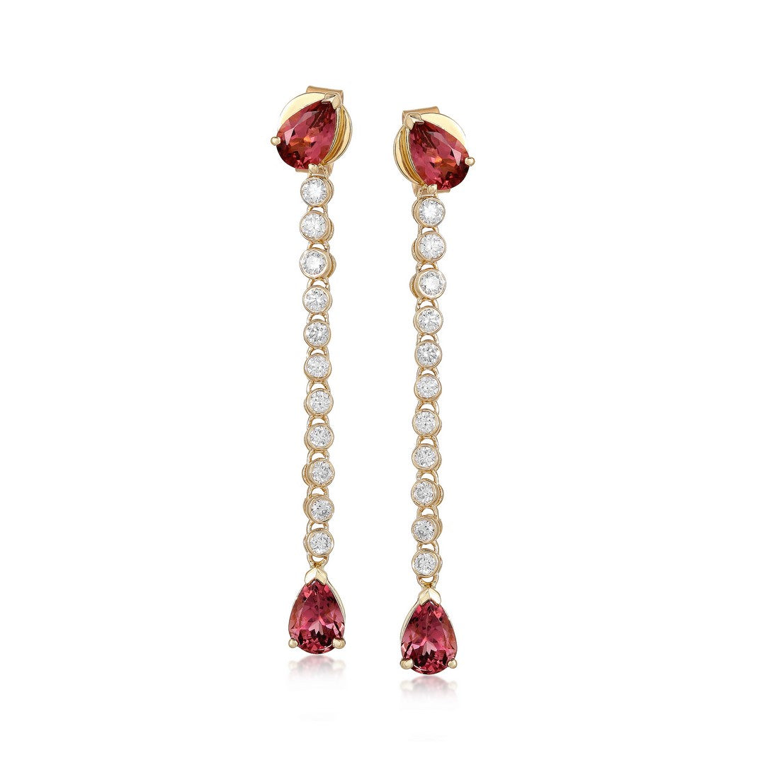 Dark Pink Sapphire Stud with Drop Down Diamonds