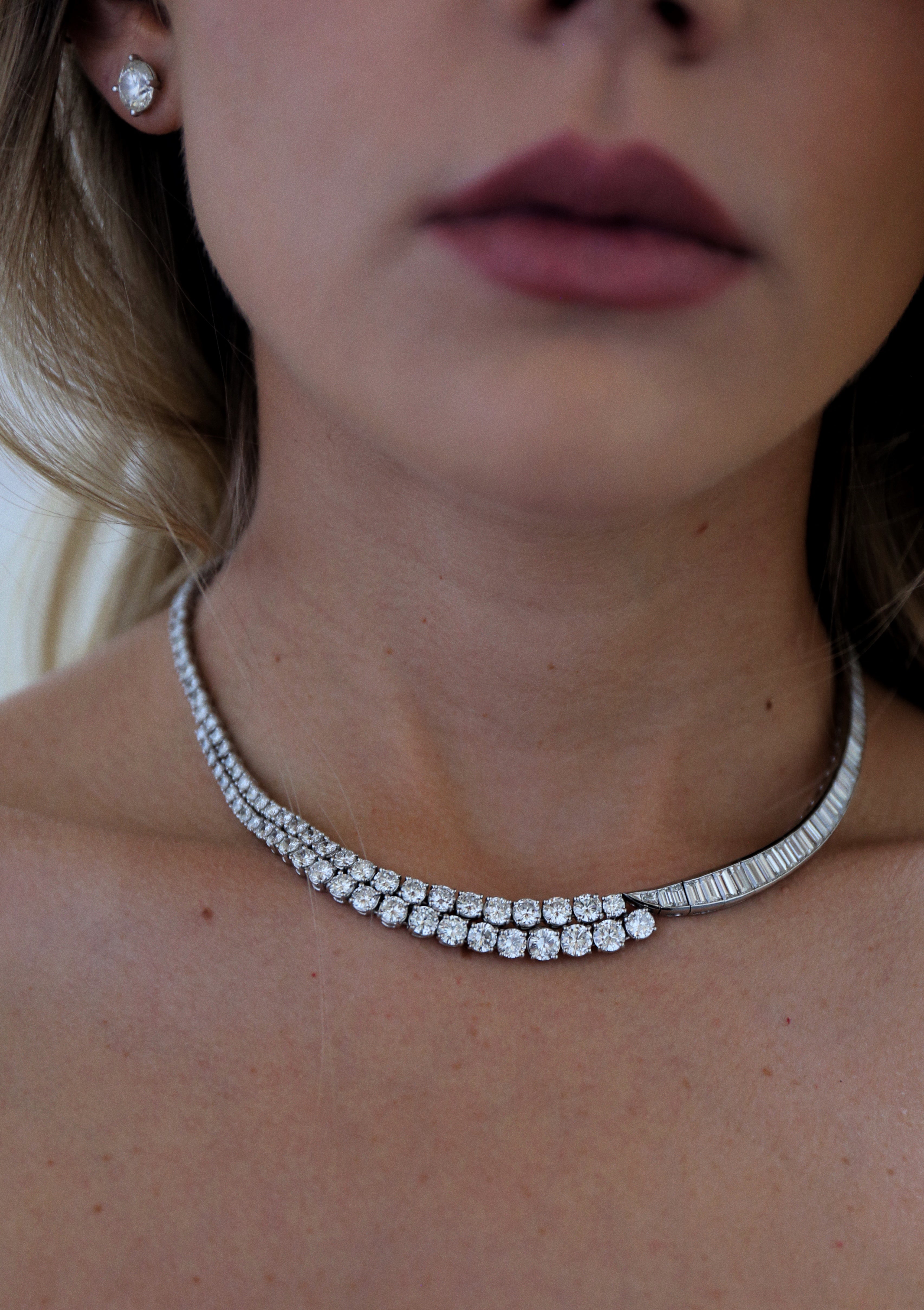 Round Diamond and Baguette Tennis Necklace